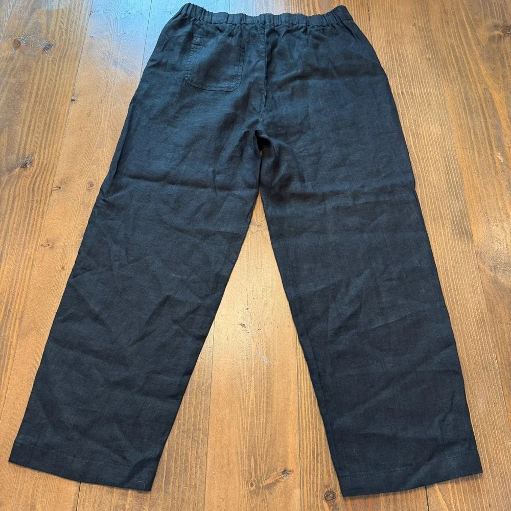 Quince 100% European Linen Wide Leg Pants Breathable Resortwear Black Med EUC